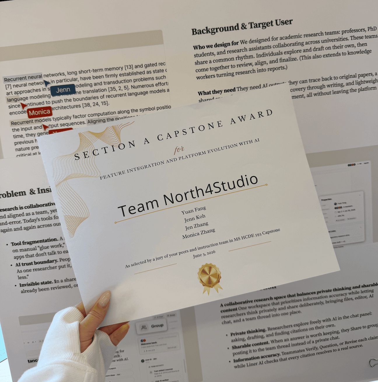 Section A Capstone Award — Feature integration and platform evolution with AI, Team North4Studio.