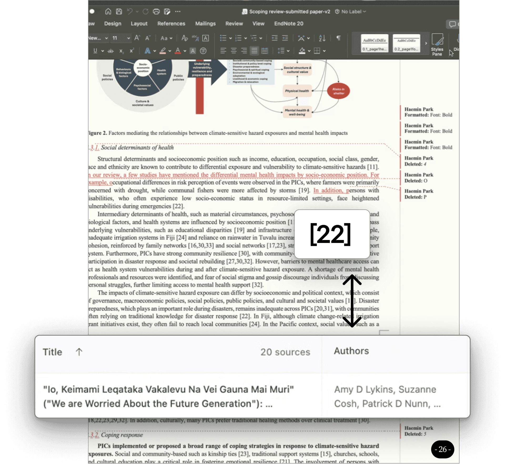 Citation markers and a 20-source list in a Word document with EndNote, links that break the moment the doc moves.